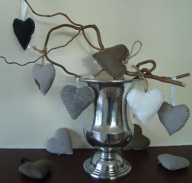 Stoffen hartjes tak Stoffen hartjes grijs